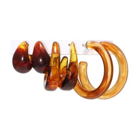 Minimalist Colorful Acrylic Resin 3pairs C Shape Round Circle Hoop Thick Chunky Wide Thin Acetic Acid Drop Dangle Earrings Set Vintage Boho Jewelry for Women-brown