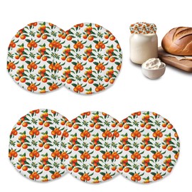 Sourdough Starter Jar Cloth Covers, Abstract Orange Tangerines Gifts for Women Bakers, 5-Pack Stretchy Lids for 3"-4" Jar Mouths