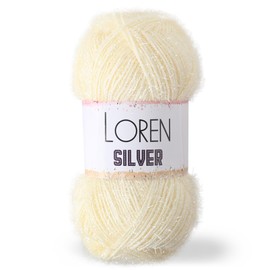 1 Skein Loren Silver, Metallic Sparkle Yarn for Knitting, Crochet, 100 Grams (3.5 oz), 195 Meters (213 Yards),%70 Micro Polyester%30 Metallic Glitter, Sheen Yarn, Cream - RS0065