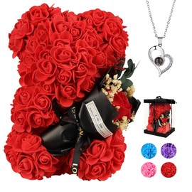 Christmas Day Gifts for Her Rose Bear Romantic Gifts for Girlfriend Birthday Gifts for Women,Valentines Day Gifts Rose Teddy Bear Rose Flower Bear Women Gifts (Red)