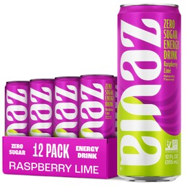 Zevia Zero Sugar Energy Drink, Raspberry Lime, 12 oz Cans (12-Pack) – Naturally Sweetened, Zero Calorie Sugar Free Energy - Non-GMO Project Verified, Gluten-Free, Vegan