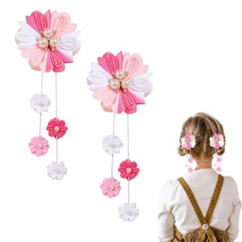 ASOMI Haarschleifen für Mädchen, Blumen-Haarschmuck für Mädchen, Ripsbandschleifen mit Krokodilklemmen, Haarschmuck für Kinder (Rosa)