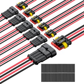 Lesnlok 4 Pin Connector Waterproof, 16 AWG 4 Wire Automotive Electrical Connector with Heat Shrink Tubing, Automotive Truck, Marine Wire Connection, 6 Sets (16 AWG-4 Pin, 6)