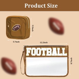 DMJRZTF 2 Pcs Football Gifts Makeup Bag with Chenille Letter Patch Football Travel Pouch Flag Football Bag Football Gifts Football Waterproof Travel Bag for Football Lovers Players Birthday Gift