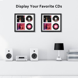 FramePro Double CD Display Frame Case 14.2"x12.8", Signed Record Discs Holder with Real Glass, Wall Hanging Music Decor, White Mat