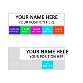 Office Status Sign With 5 Options, Do Not Disturb/Please Knock/In A Meeting/Out of Office/Working Remotely, Magnetic Slider Sign for Any Room,Name Plate For Desk/Doors/Cubicle Wall With Stand-Silver