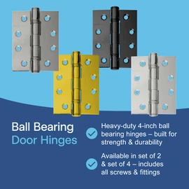 UAP 2 Set of Ball Bearing Door Hinges 4 Inch (100mm x 75mm) – Mild Steel Butt Hinges, Heavy Duty for External & Internal Doors, Residential & Commercial (2 Pack, Satin Chrome Plated)