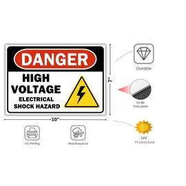 Berpahome - Danger High Voltage Sign (2 Pack) Electrical Shock Hazard Sign, 10 x 7 Inches, 120 Mil Plastic, UV Protected, Weather Resistant, Waterproof, Durable Ink, Easy To Mount
