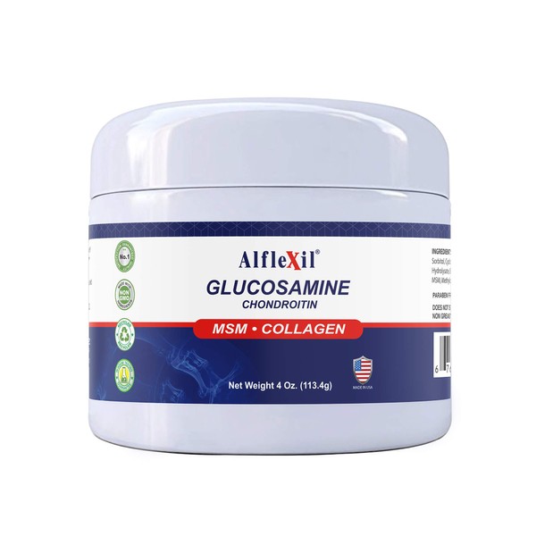 ALFLEXIL Glucosamine & Chondroitin Cream with MSM & Collagen | Natural Cream for Men & Women | Soothe Joint, Bone & Muscle Pains, Improve Mobility, Relieve Discomfort & Speed Up Healing - 4 Oz