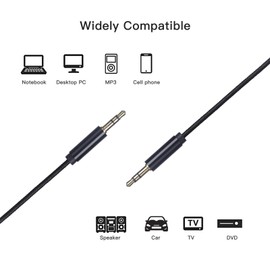 ENUODA Aux Cord 3.5mm Nylon Braided Aux Cable for Headphones Male to Male Stereo Audio Cable, 3.3FT, Black