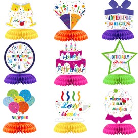 9Pcs Rainbow Happy Retirement Decorations Table Centerpieces Iridescent Colorful Theme Retirement Honeycomb Centerpiece Party Supplies Happy Retired Goodbye Adventure Awaits Table Topper