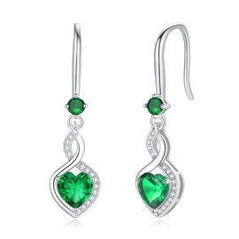 FANCIME Emerald Heart Infinity Dangle Drop Earrings 925 Sterling Silver May Birthstone Earrings Fine Jewelry Birthday Gifts for Women