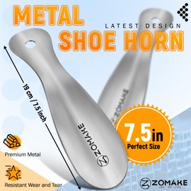 ZOMAKE Metal Shoe Horn, Small Travel Shoehorn for Men Women Kids,7.5'' Portable Stainless Steel Shoe Spoon Helper