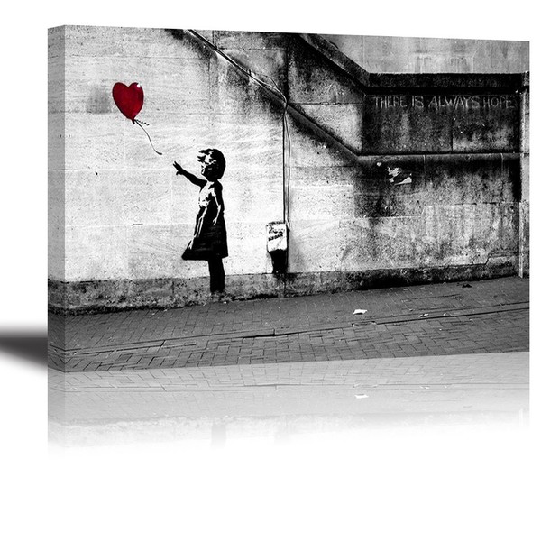 Piy Painting Banksy Druck auf Leinwand Mädchen mit rotem Ballon, Kunst Graffiti HD Bild Malerei Wandbilder Wasserdicht Fertig Zum Aufhängen Moderne Dekoration für Zimmer Schlafzimmer Geschenk 30x40cm