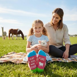 HAPPYPOP Cute Pig Gifts for Girls - Novelty Socks Kids, Pink Piggy Socks for Farm Animal Lovers, 4-6 Years Old
