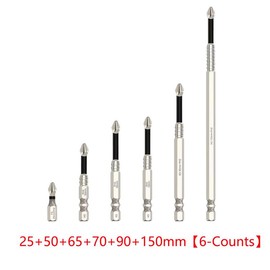 K5 Impact-Resistant and Non-Slip Bit,Impact Driver Bit Set,Titanium Alloy Impact Non-Slip Cross Head,High Magnetic Screwdriver Drill Bit:_25+50+65+70+90+150mm【6-Counts】