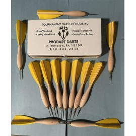 Prodart Yellow Wooden Barrel -Dartball #2 Darts 12pc Box-Steel Tip Tournament Dart