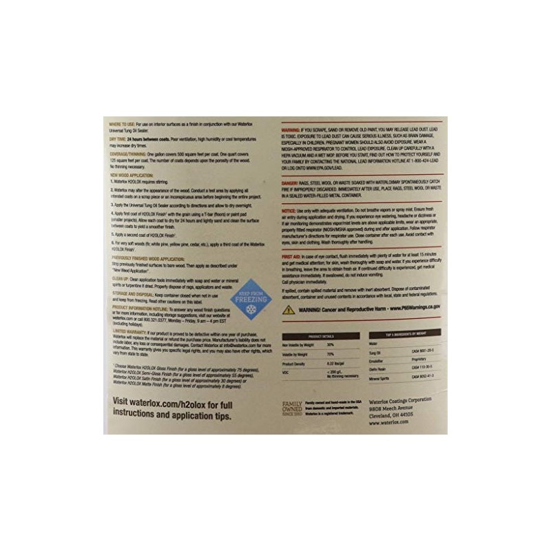 Waterlox H2OLoX Water Based - Gloss Finish - Gallon