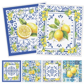 InIsaJace Blue Tiles Lemons Swedish Dishcloths, 6 Pack Reusable Swedish Dish Cloths for Kitchen, Washable Absorbent Dish Towel Rag Set Cellulose Sponge Cloths Housewarming Gifts