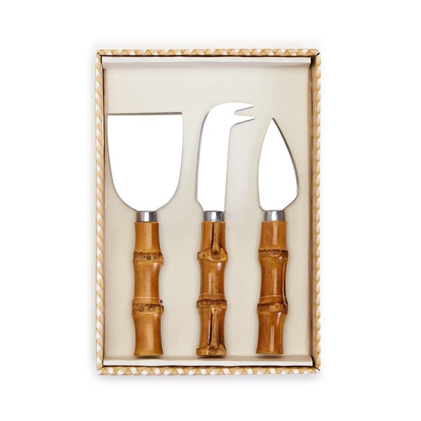 Two's Company Set of 3 Natural Bamboo Handle Cheese Knives