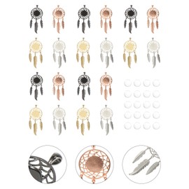 ARTIBETTER 40pcs Boho Dream Catcher Feather Tassel Bead Charm Transparent Glass Settings for Necklace Earrings Jewelry Making