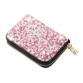 AsAlways Rhinestone Credit Card Holder for Women RFID Blocking Wallet Slim Leather Zipper Card Case Wallet (Pink)