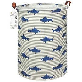 FANKANG Storage Basket, Nursery Hamper Canvas Laundry Basket Foldable with Waterproof PE Coating Large Storage Baskets for Kids Boys and Girls, Office, Bedroom, Clothes,Toys(Shark)