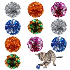 Cat Crinkle Toys, 20 PCS Crinkle Balls for Cats 1.8'' Cat Ball Toy Shiny Ball Lightweight Mylar Pet Pounce Chase Toys Assorted Color Interactive Toy for Indoor Cats to Kill Time and Keep Fit
