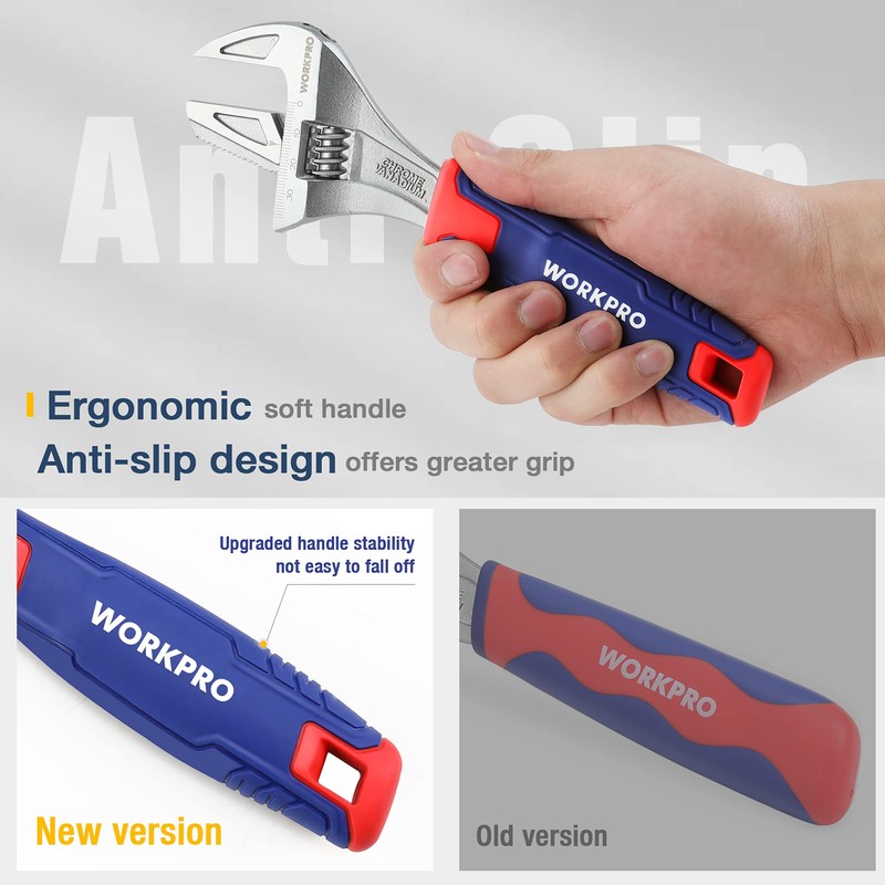 WORKPRO 2-in-1 Adjustable Wrench and Pipe Wrench, 42mm Wide Jaw,
