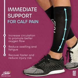 Modetro Sports Calf Support - Medium, Calf Compression Sleeve 1 Pack for Men and Women - Leg Sleeves for Sports, Running, Flights, and Shin Splints - Black