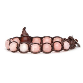 Tamashii Original Tibetan Bracelet Made of Natural Stone in Pink Aobao and Brown Cord. Plain. One size. BHS900-290, Taglia unica, cotton, aobao, One size fits all, Cotton, aobao