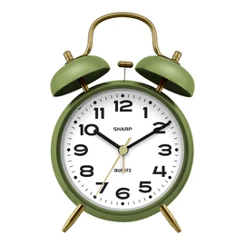 Sharp Twin Bell Alarm Clock, Loud Alarm Great for Heavy Sleepers - Stylish Matte Finish with Rustic Bronze Accents, Battery Operated (Matte Sage)
