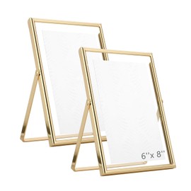 2 Pack Gold Floating Frame, Tempered Glass Frames for Vertical & Horizontal Display, Fits7"x9"Photos - Vintage Elegance, Modern Art for Home Office Decor