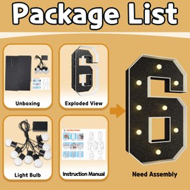 imprsv Marquee Numbers Black 3FT: Black Party Decor - Light Up Number 6 Large 3 Feet Tall - Birthday Decorations for Him Her 6th 16th 60th