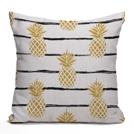 Tomda Gold Pineapple Fruit Striped Cushion Case Throw Pillow Cover for Home Decor Sofa Couch 45x45cm 18x18 Inch Inch Cotton Linen Farmhouse Decorations
