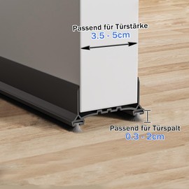 JINMEE Draught Excluder Door Seal 96 cm, Improved Cut to Size Door Seal Under the Door Floor Seal with Double-Sided Felt Strips Wind Protection and Cold Protection, Black