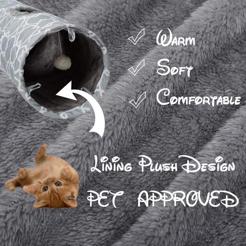 LUCKITTY Geometric Straight Cat Tunnel with Plush Inside,Cats Toys Collapsible