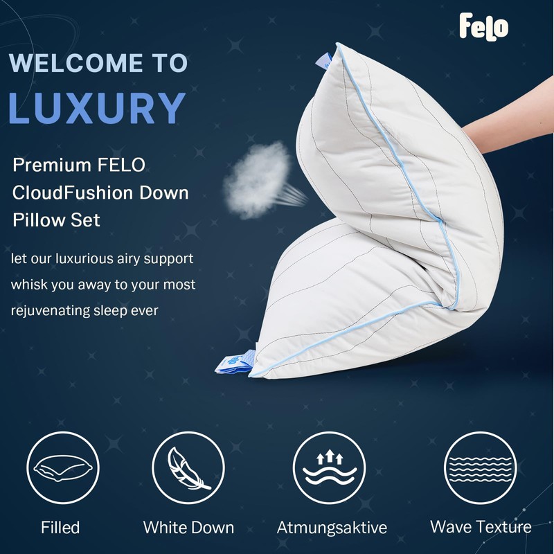 felo Feather Down Pillow Queen Size, CloudFusion Goose Down Pillow