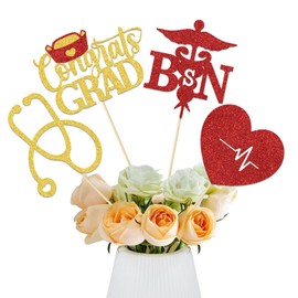 12Pcs Congrats BSN Centerpiece Sticks, Congrats Nurse Party Decorations,Nurse Graduation Party Decor, Future Nurse Class of 2025, Medical Nursing Graduation Party Supplies Red Gold Glitter