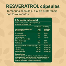 Resveratrol + Acai. Suplemento Multivitaminico con Vitamina C, Resveratrol, Arandano y Acaí con 200 Capsulas Para 6 Meses. VitalBotanics. Para Adultos, Mujeres y Hombres. Resveratrol 500mg