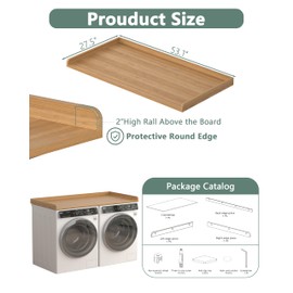 Piskyet Washer Dryer Countertop,Laundry Countertop with Edge Rails,27.5" Depth x 54" Wood Countertop for Washer Dryer,Laundry Machine Topper for Laundry Room Organization (Original Wooden Color)