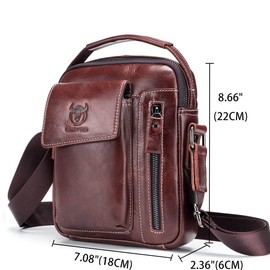 KPYWZER Men's Genuine Leather Shoulder Bag Small Men Messenger Pack Handbag Sling Crossbody Bag Man Purse for Business Work Everyday Outdoor Travel Deep Brown