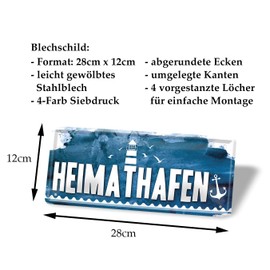 Heimathafen - Retro Decorative Tin Sign - Metal Sign for Your Favourite Place - Decoration Sign for Entrance, Front Door, Kitchen, Garage, Boat - Vintage Maritime Style - Anchor and Lighthouse - 28 x