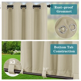 HolidayIdeas Outdoor Curtains for Patio Waterproof 4 Panels-Windproof Weatherproof Privacy Curtains-Grommet Top and Tab Bottom Drape for Gazebo, Porch, Pergola, Cabana, Backyard 54x120 Inch Cream
