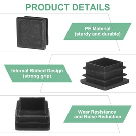 M METERXITY 50-Pack Square Tubing End Caps, 0.8Inch/20mm Plastic Tube Plugs for Square Metal Tube/Chair Legs/Pipe Post/Furniture/Fence, Bumper Tubing Plug [Black]