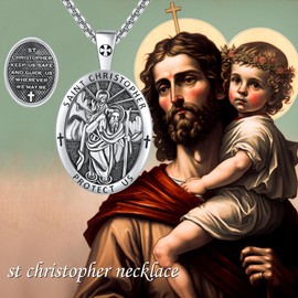 CUPENDA St. Christopher Necklace S925 Sterling Silver Saint Christopher Pendant Necklace St Christopher Jewelry Gifts for Men