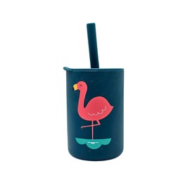 Genérico Vaso entrenador con tapa y pajilla, flexible de silicona irrompible, antiderrames 150 ml (Azul Oscuro - Flamingo), 20140001