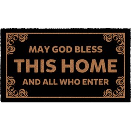 AIKONGNICE May God Bless This Home and All Who Enter Welcome Mat Rubber Outdoor Indoor for Inside Entry Anti-Slip Rubber Back Novelty Gift 30 X 17 Inch
