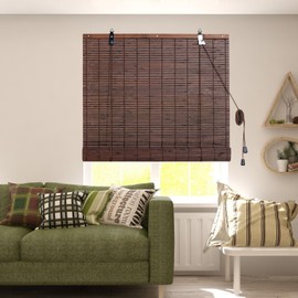 Chryeiiu Bamboo Blinds Bamboo Shades Roll Up Light Filtering Window Shades Curtains for Interior Windows Home Patio Porch Dark Brown 30''W X 72''H