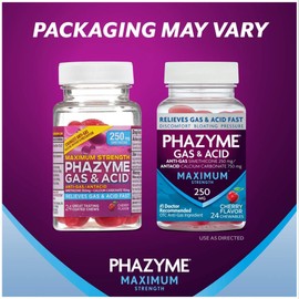 Phazyme Maximum Strength Gas & Acid Relief, Works Fast, Cherry Flavor, 24 Chews (Packaging May Vary)